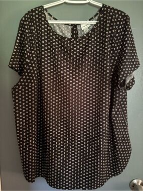 Ava & Viv Black Blouse with White Eyelet Dot Print